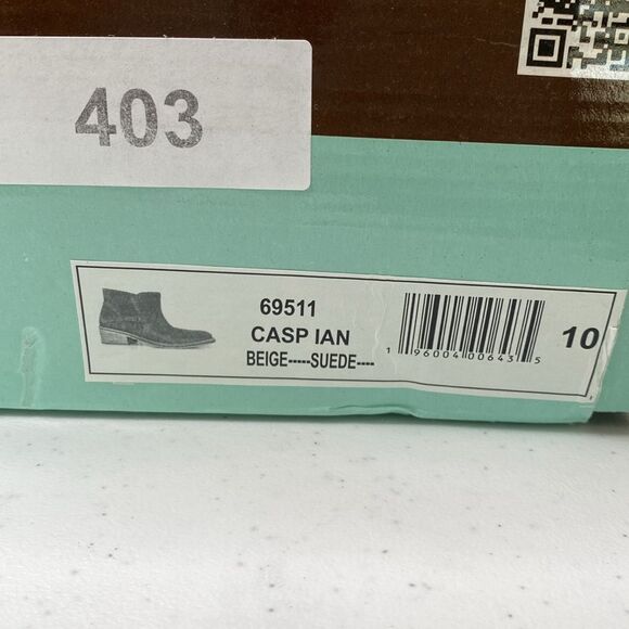 Diba True Caspian Suede Distressed Pull-On Bootie Low Stack Heel Square Toe Beig - Picture 4 of 16